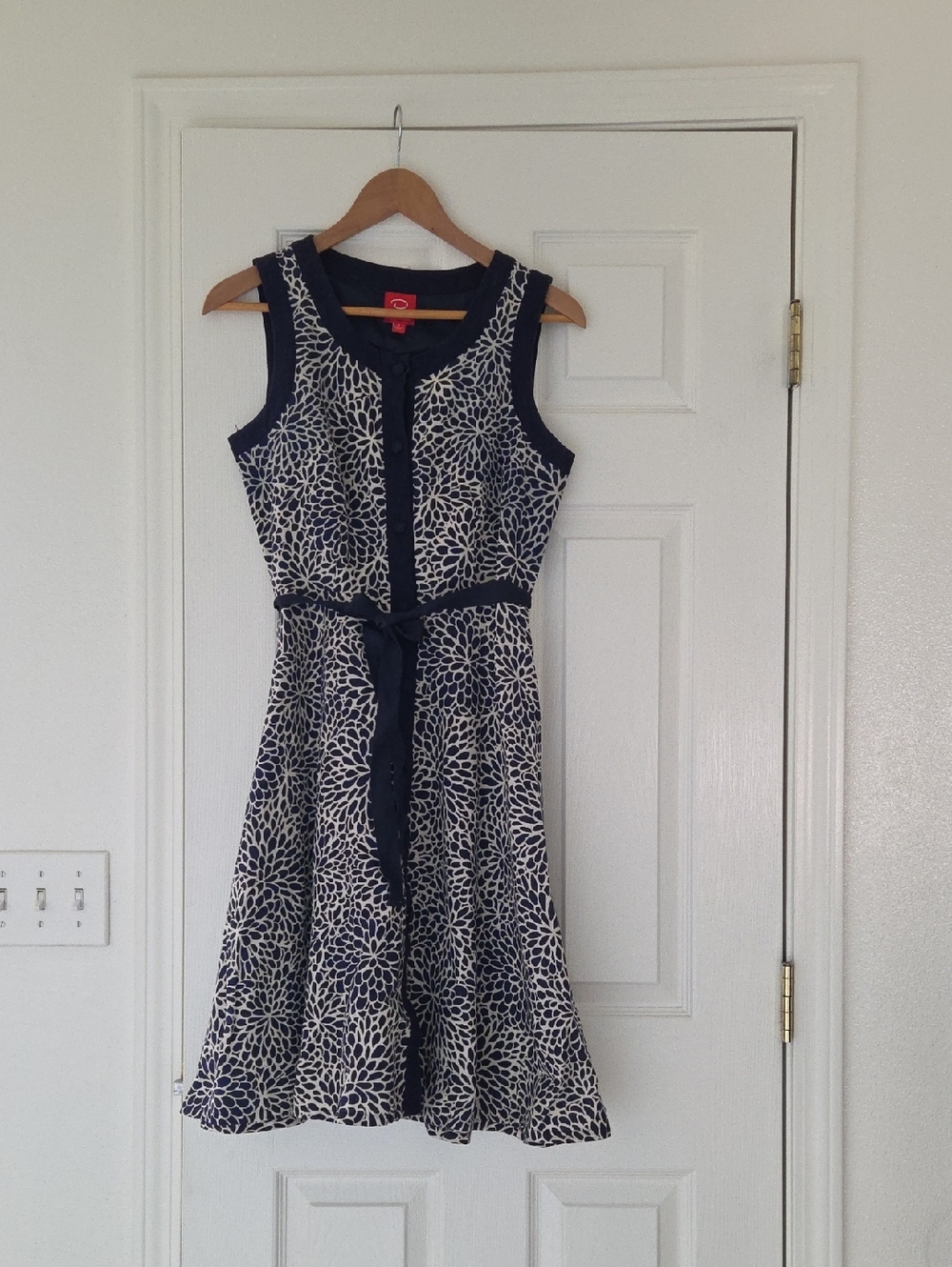 Oscar de la Renta Navy and White Floral Midi Dress Size 4
